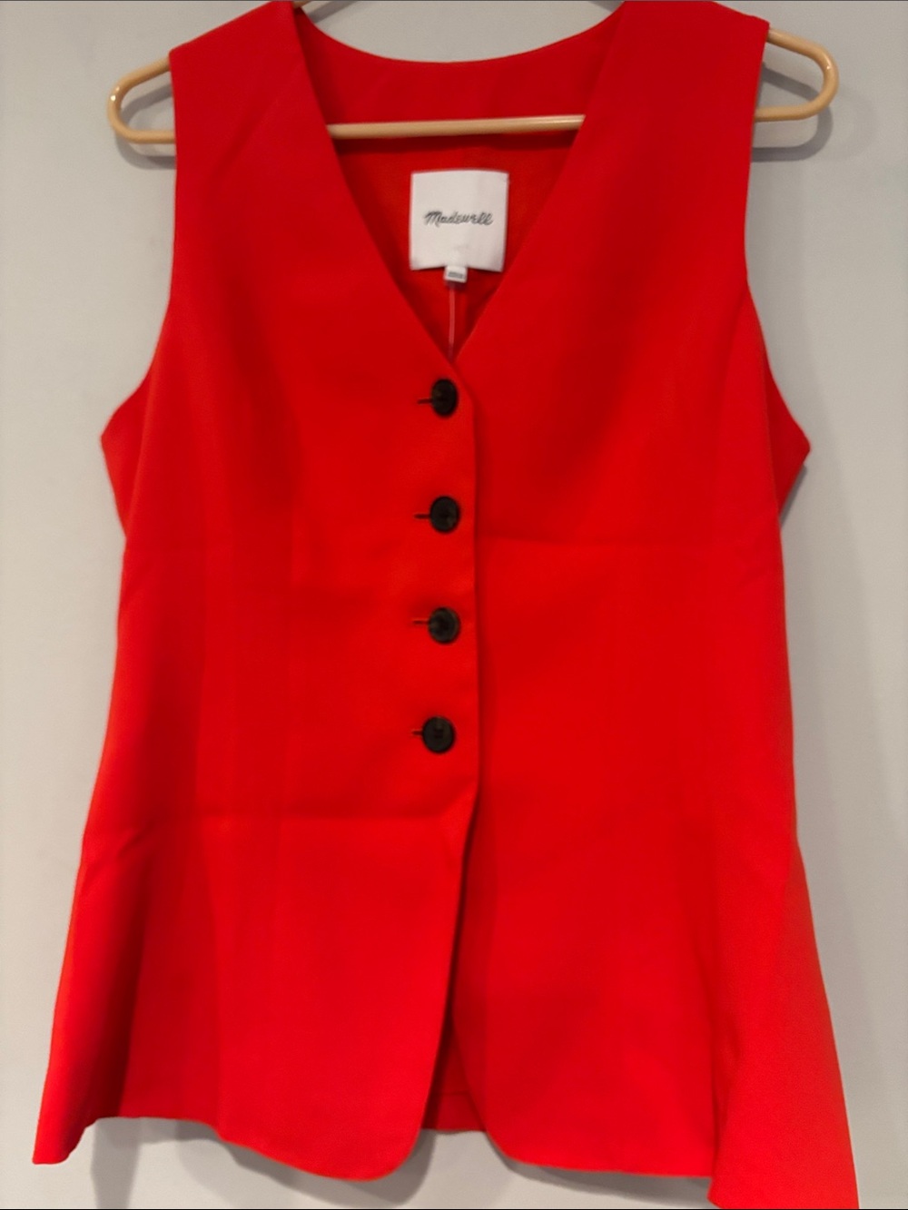 Madewell Red Sleeveless V-Neck Button Front Tunic